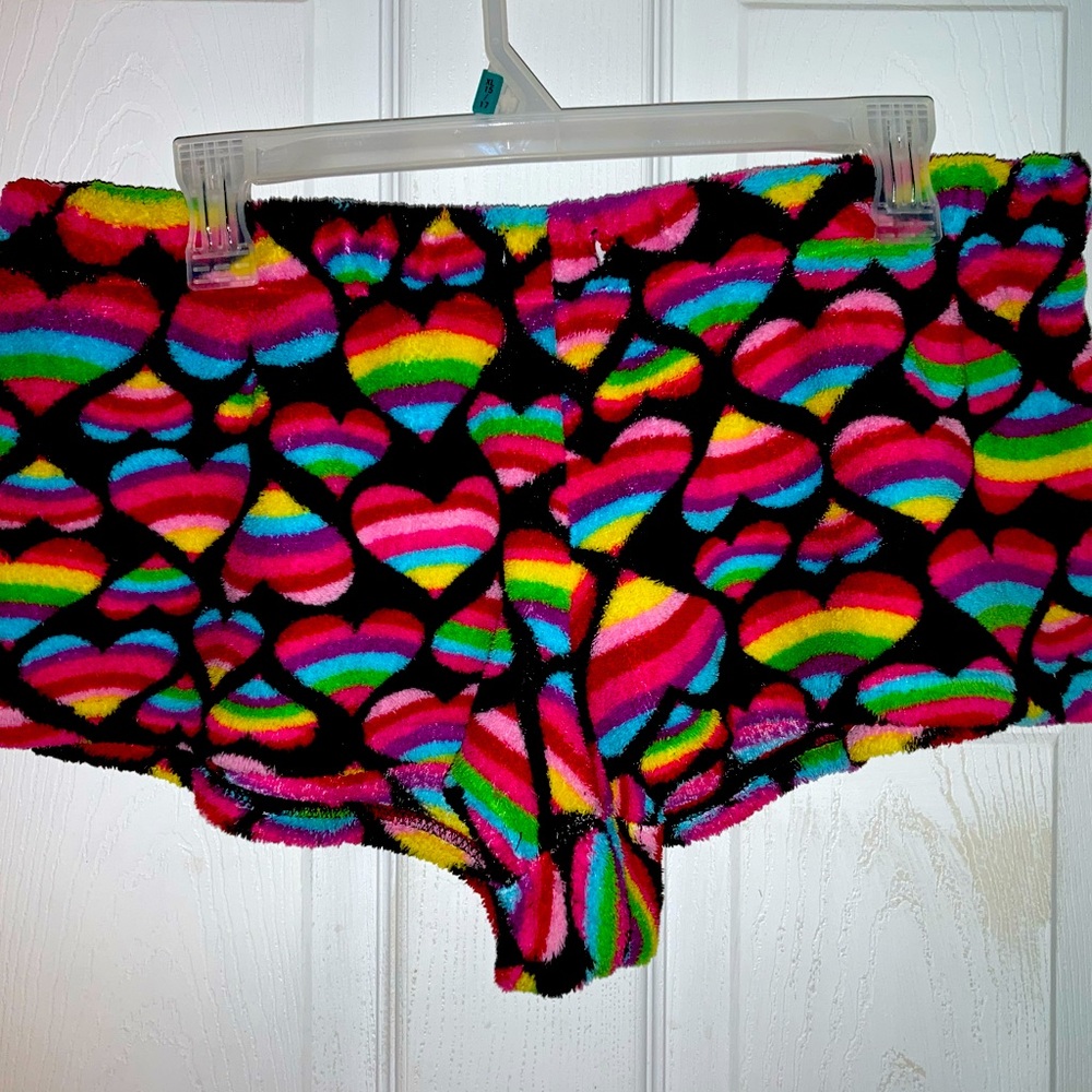 Rainbow Heart Fuzzy Shorts